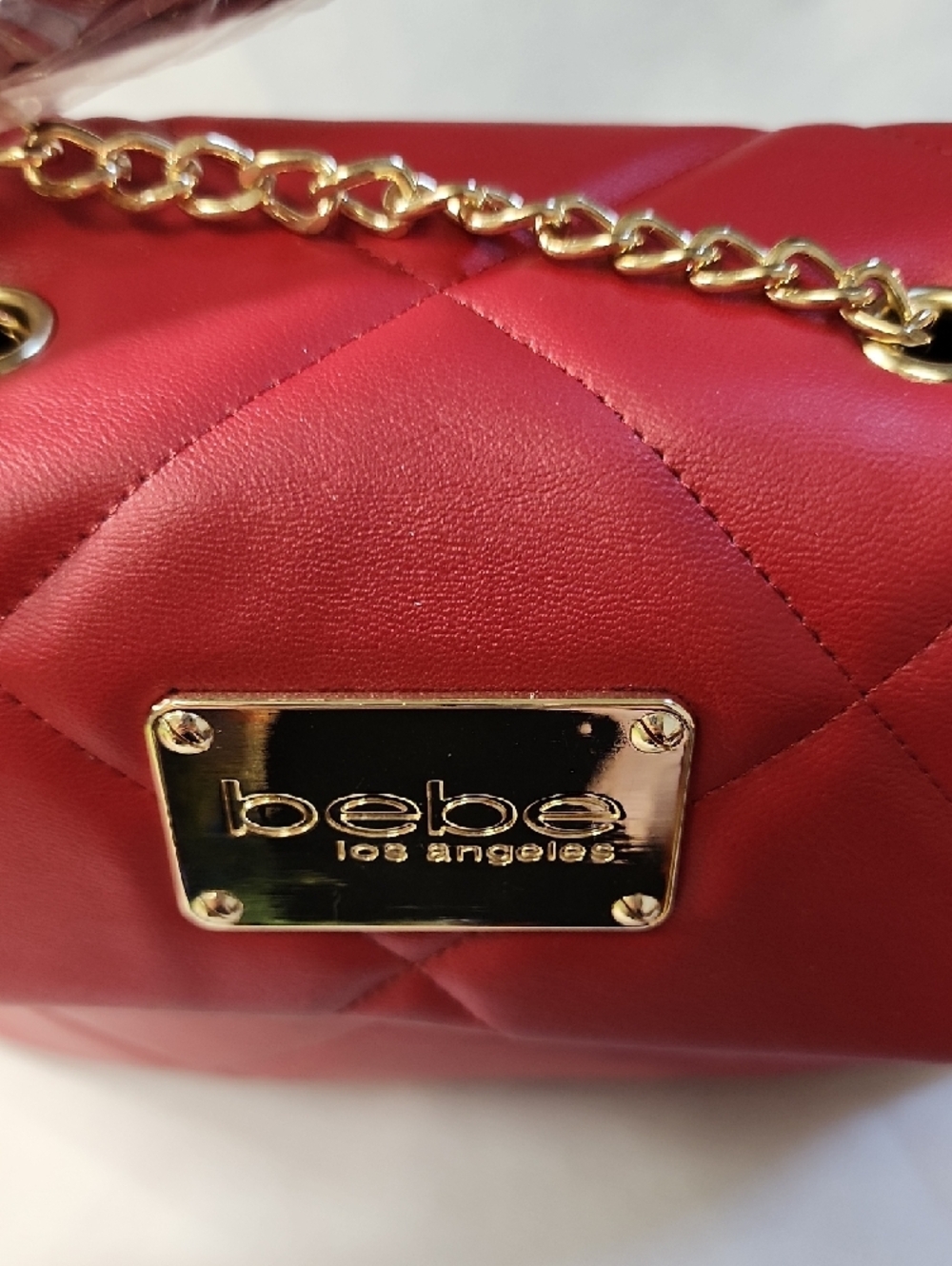 bebe Quilted Crossbody Bag in Red with Gold Hardware New With Tags - Picture 9 of 10